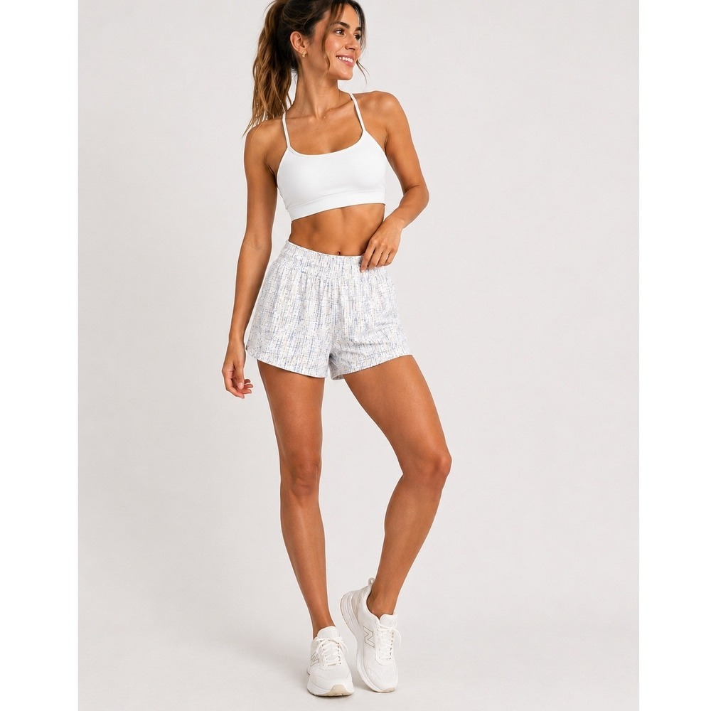 CALIA Women's Mid-Rise Infinity Run Shorts NWT XXS White Blue Abstract Print